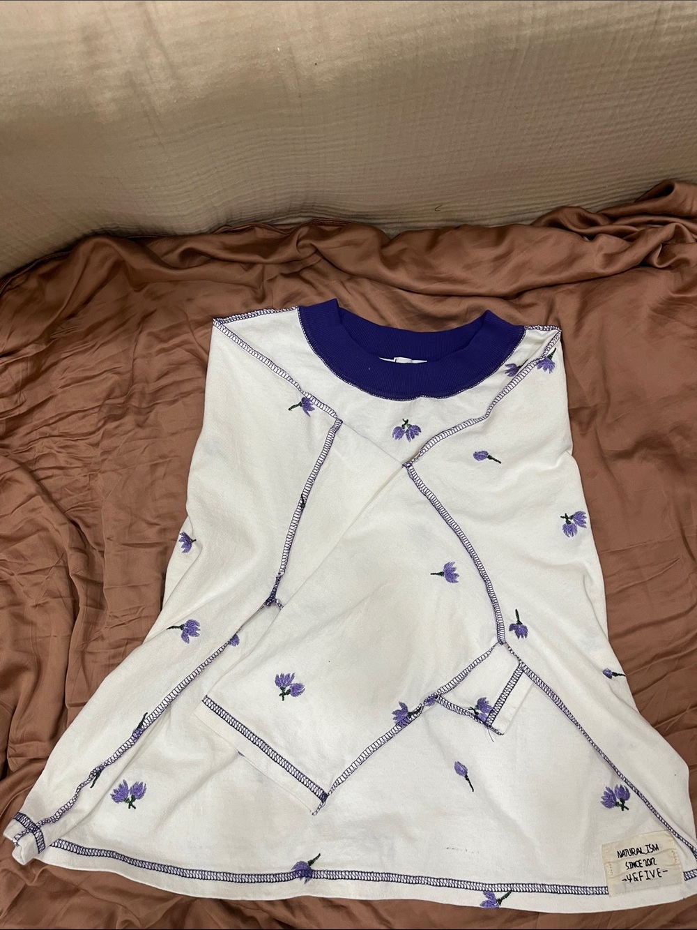 Cotton Oversized Sleeve Top with Violet Trim and Florals